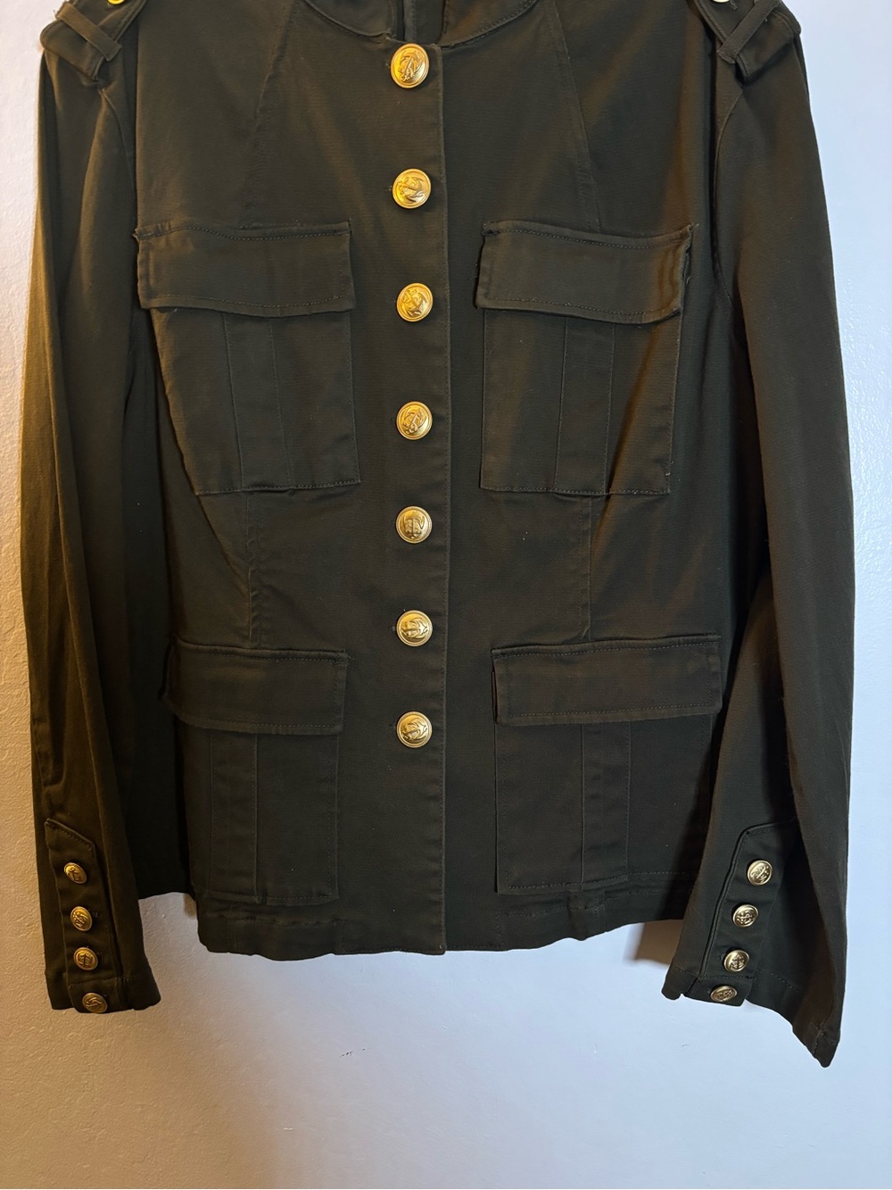 New York & Company Olive Military-Style Button Front Women's Jacket - Picture 3 of 4